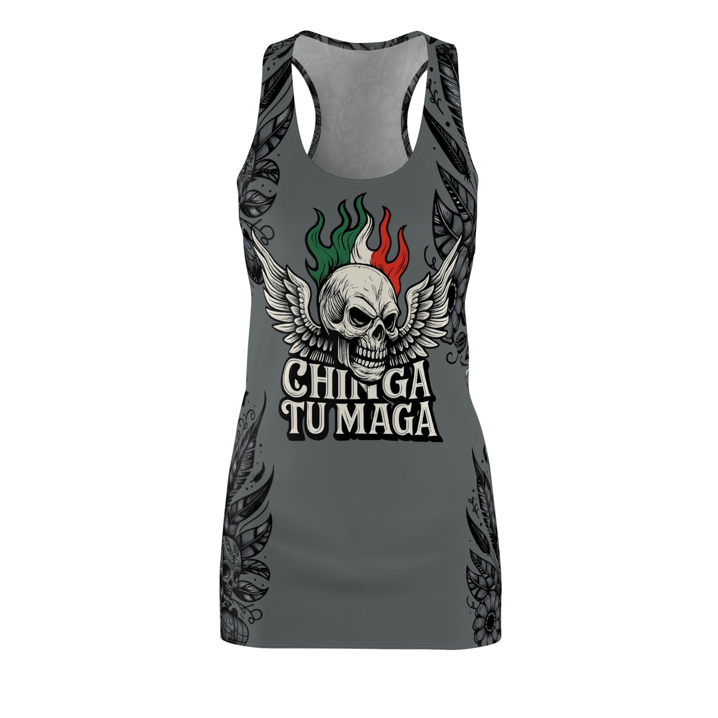 CHINGA Tu maga dress Edgy Women's Racerback Dress with Skull Design, Alternative Fashion, Casual Summer Dress, Festival Outfit, Unique Gift Idea
