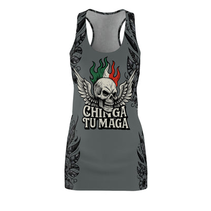 CHINGA Tu maga dress Edgy Women's Racerback Dress with Skull Design, Alternative Fashion, Casual Summer Dress, Festival Outfit, Unique Gift Idea