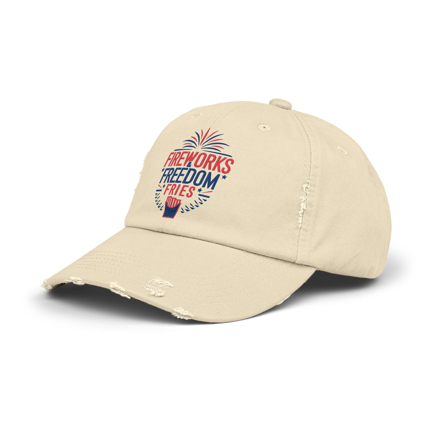 Patriotic Distressed Cap - "Fireworks Freedom Fries"
