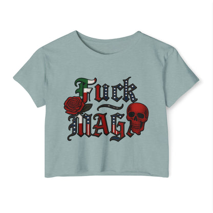 Crop Top Anti Trump FDT -  Women's Festival Crop Top with Skull and Rose Design, Edgy Crop Tee, Summer Fest Outfit, Alternative Style Top, Concert Attire