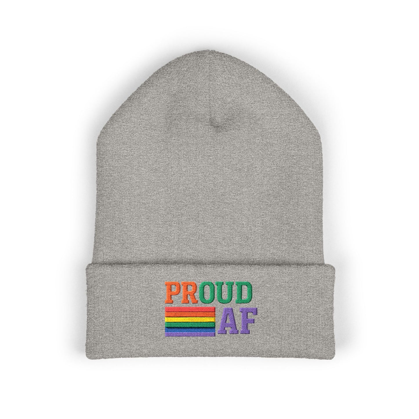 Proud AF Embroidered Beanie — Rainbow Pride Cuffed Hat