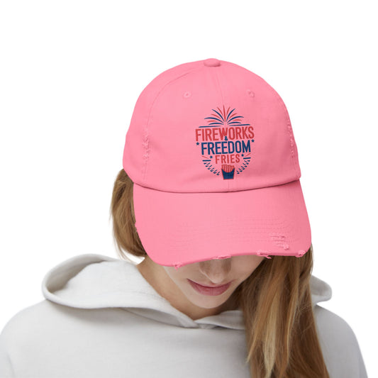 Patriotic Distressed Cap - "Fireworks Freedom Fries"