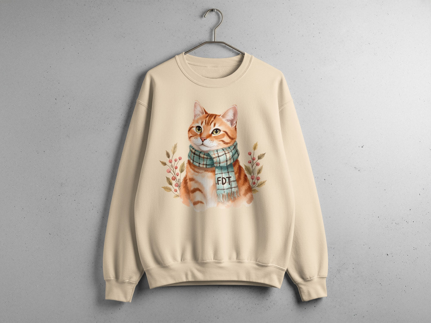 Cute Cat with Scarf Autumn Design Sweatshirt