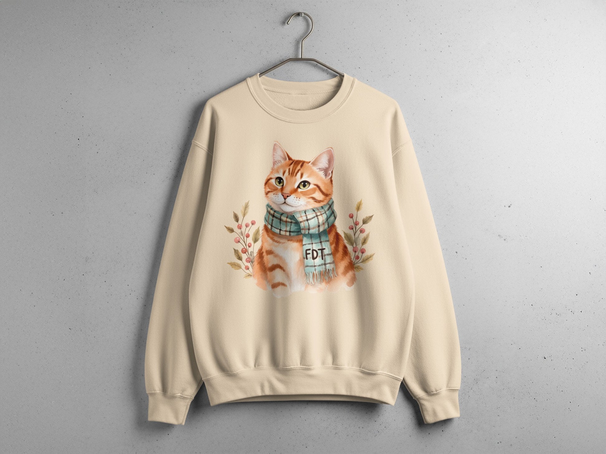 Cute Cat with Scarf Autumn Design Sweatshirt