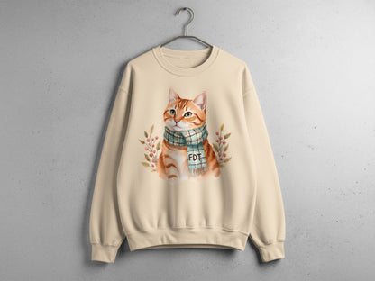 Cute Cat with Scarf Autumn Design Sweatshirt