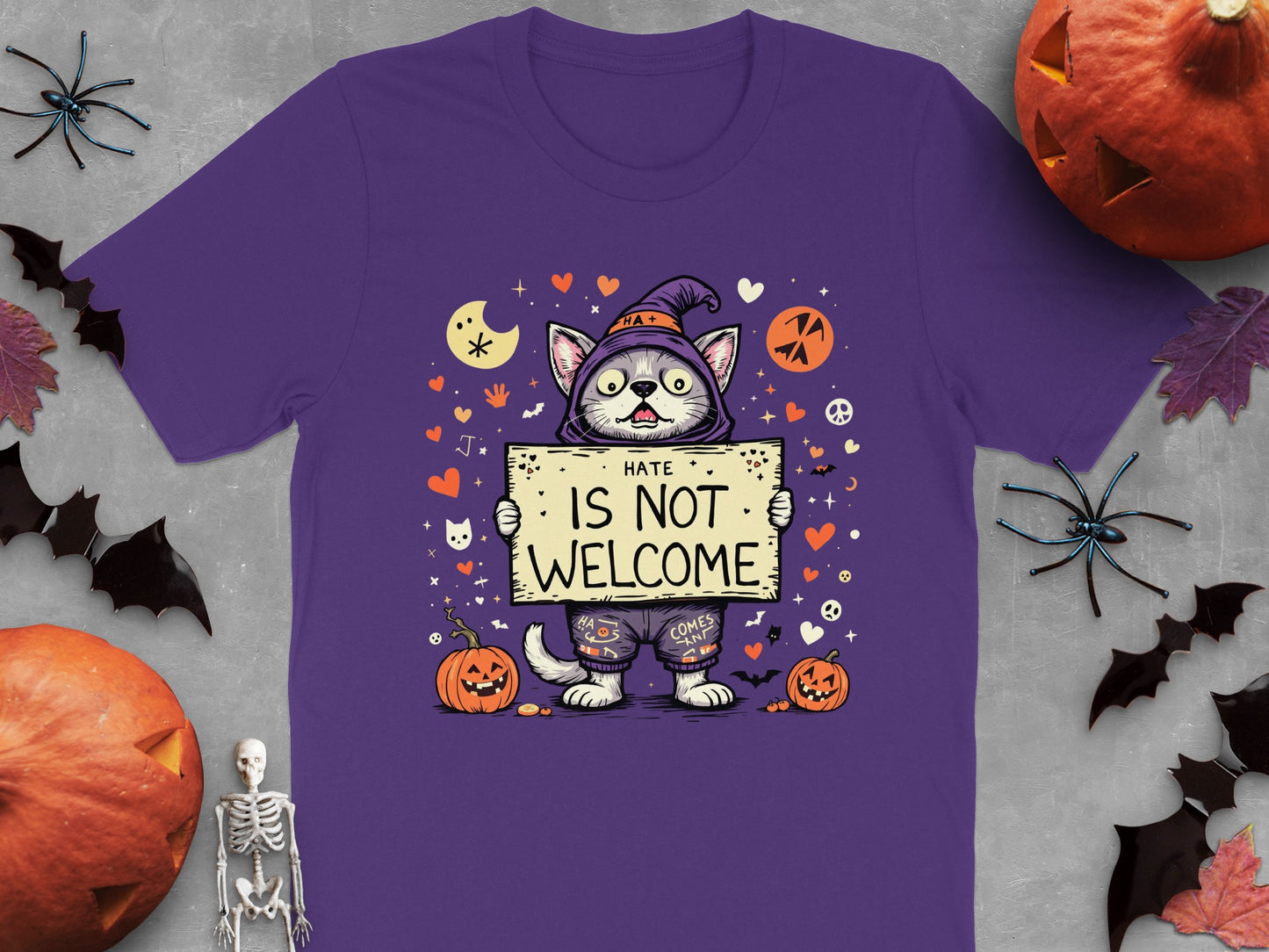 Hate Is Not Welcome Halloween Cat T-Shirt product