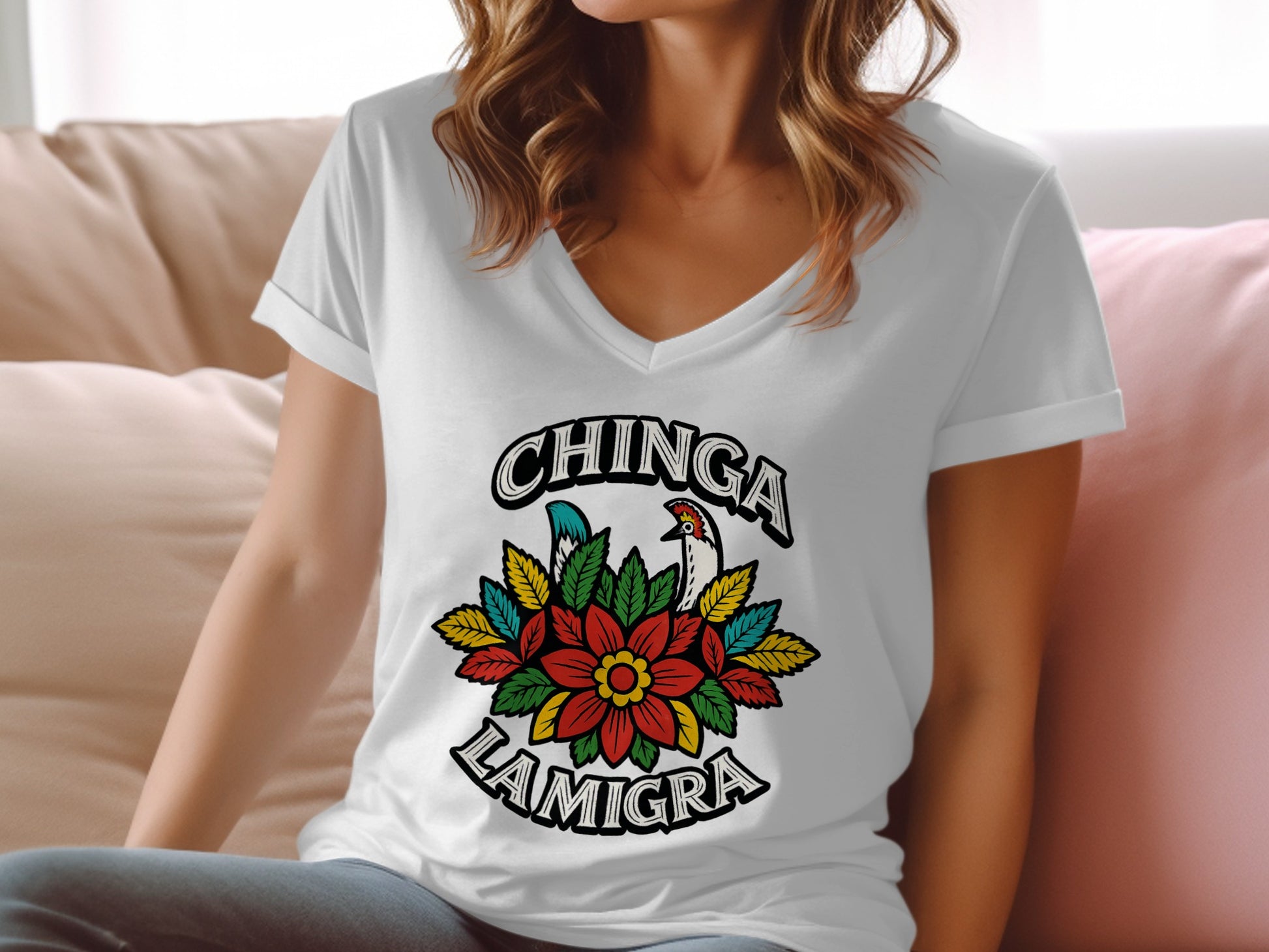 Chinga La Migra Colorful Floral Design T-shirt product