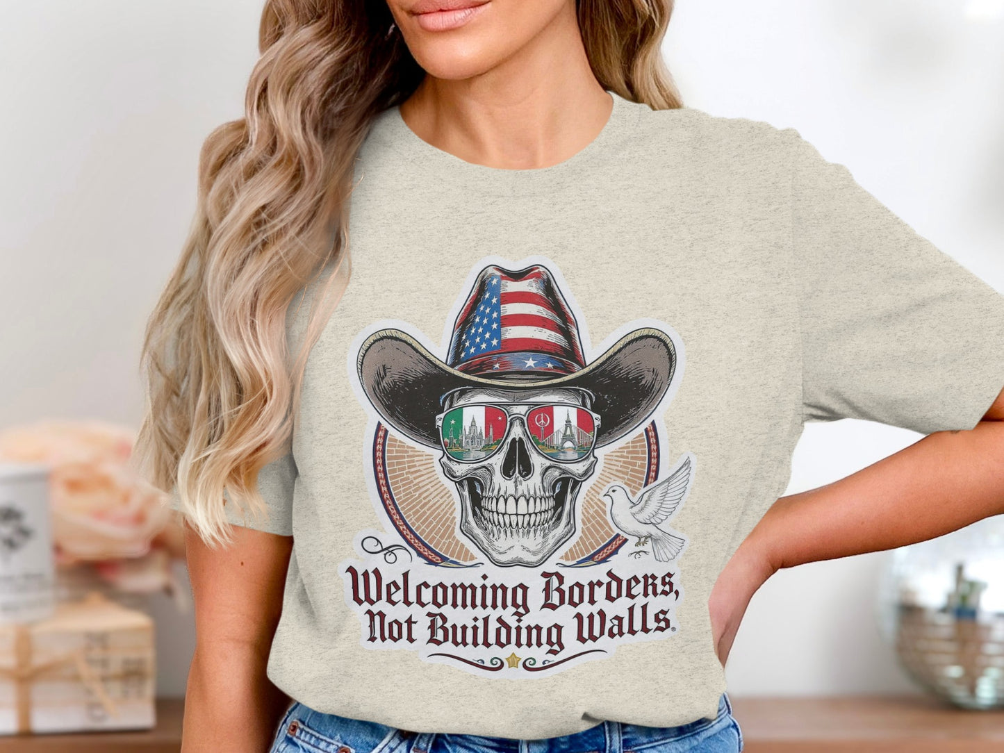 Welcoming Borders Not Building Walls Skull T-Shirt product