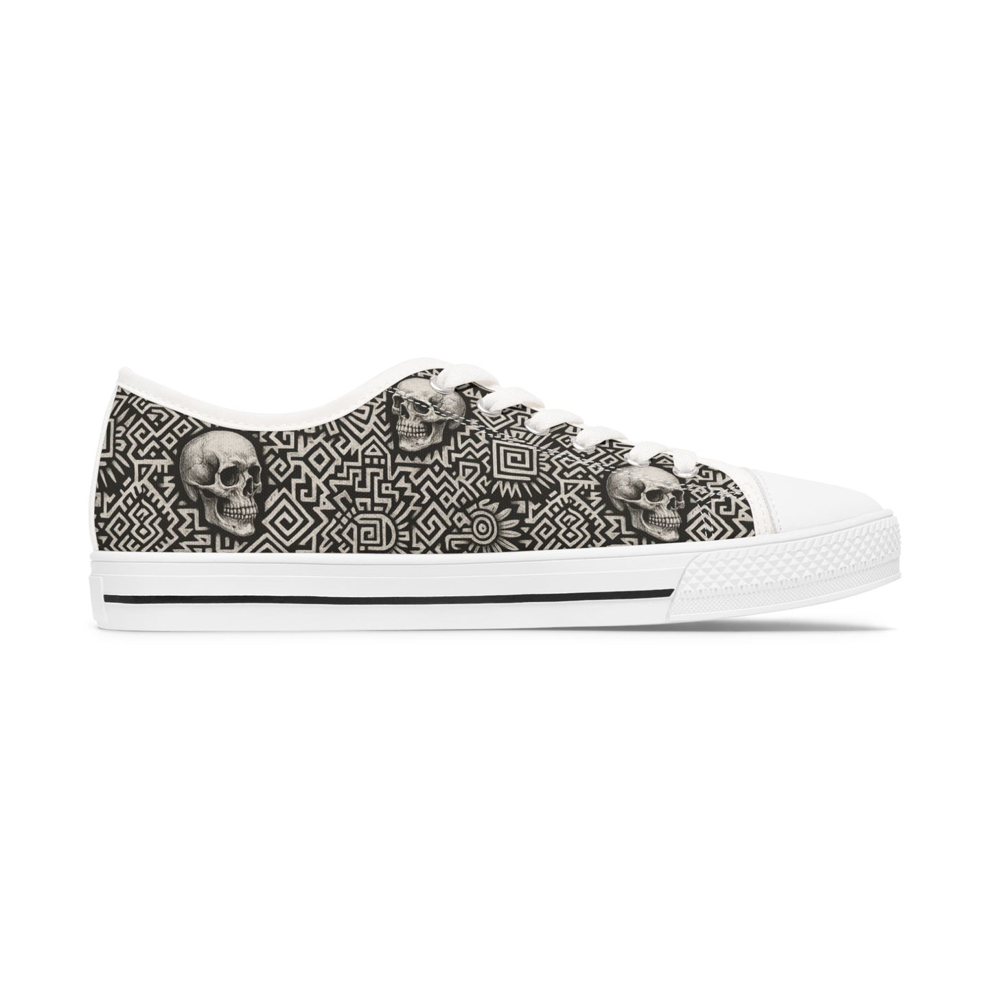 Edgy Skull Sneakers for Women, Unique Artistic Low Tops, Casual Footwear, Trendy Sneakers, Perfect for Halloween