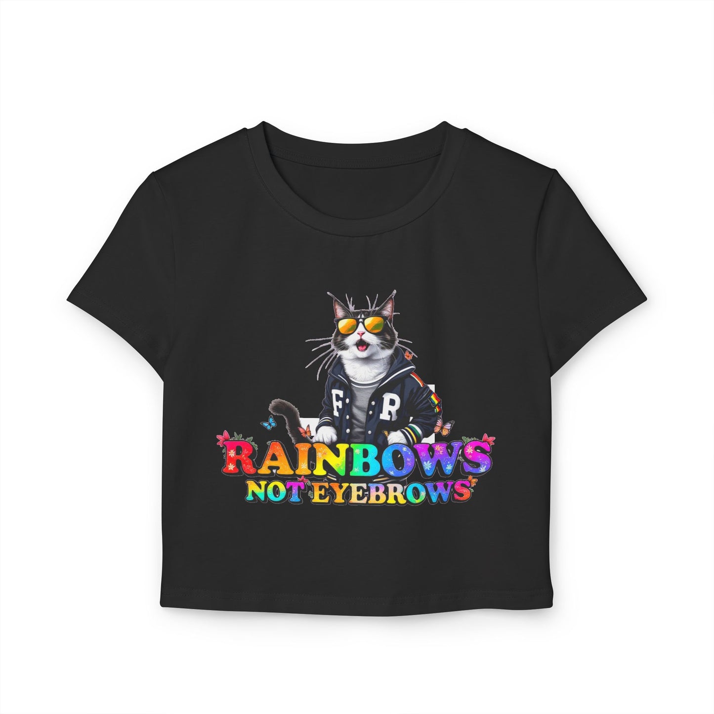 Rainbow Cat Women's Baby Tee - Fun & Playful Graphic T-Shirt