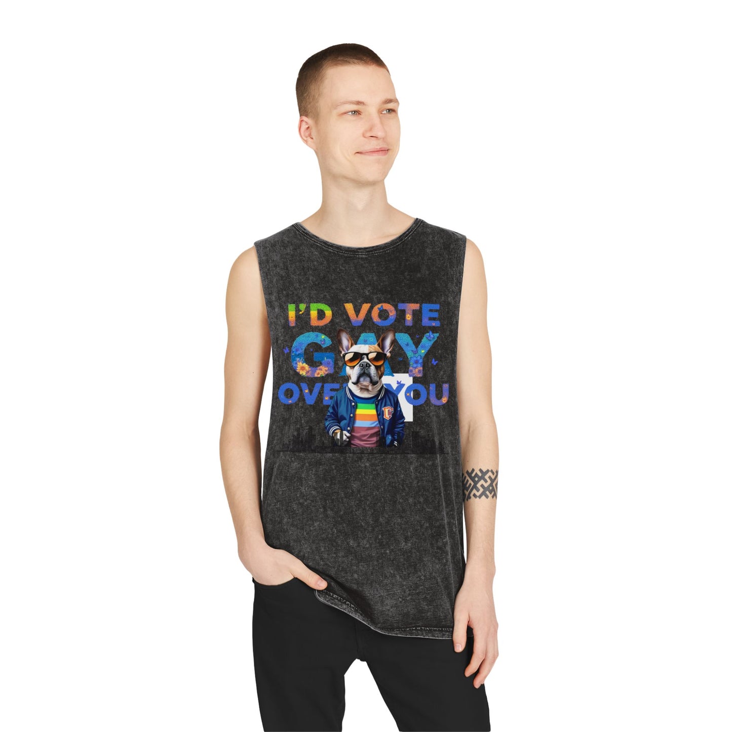 Vote Gay Over You Stonewash Tank Top, LGBTQ+ Pride Apparel, Unisex Summer Shirt, Festival Wear, Gift for Allies