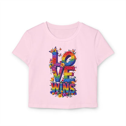 Love Wins Women's Baby Tee - Colorful Floral Pride T-Shirt