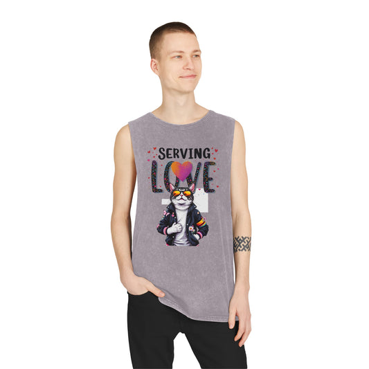 Serving Love Unisex Stonewash Tank Top - Trendy Summer Apparel for Warm Days