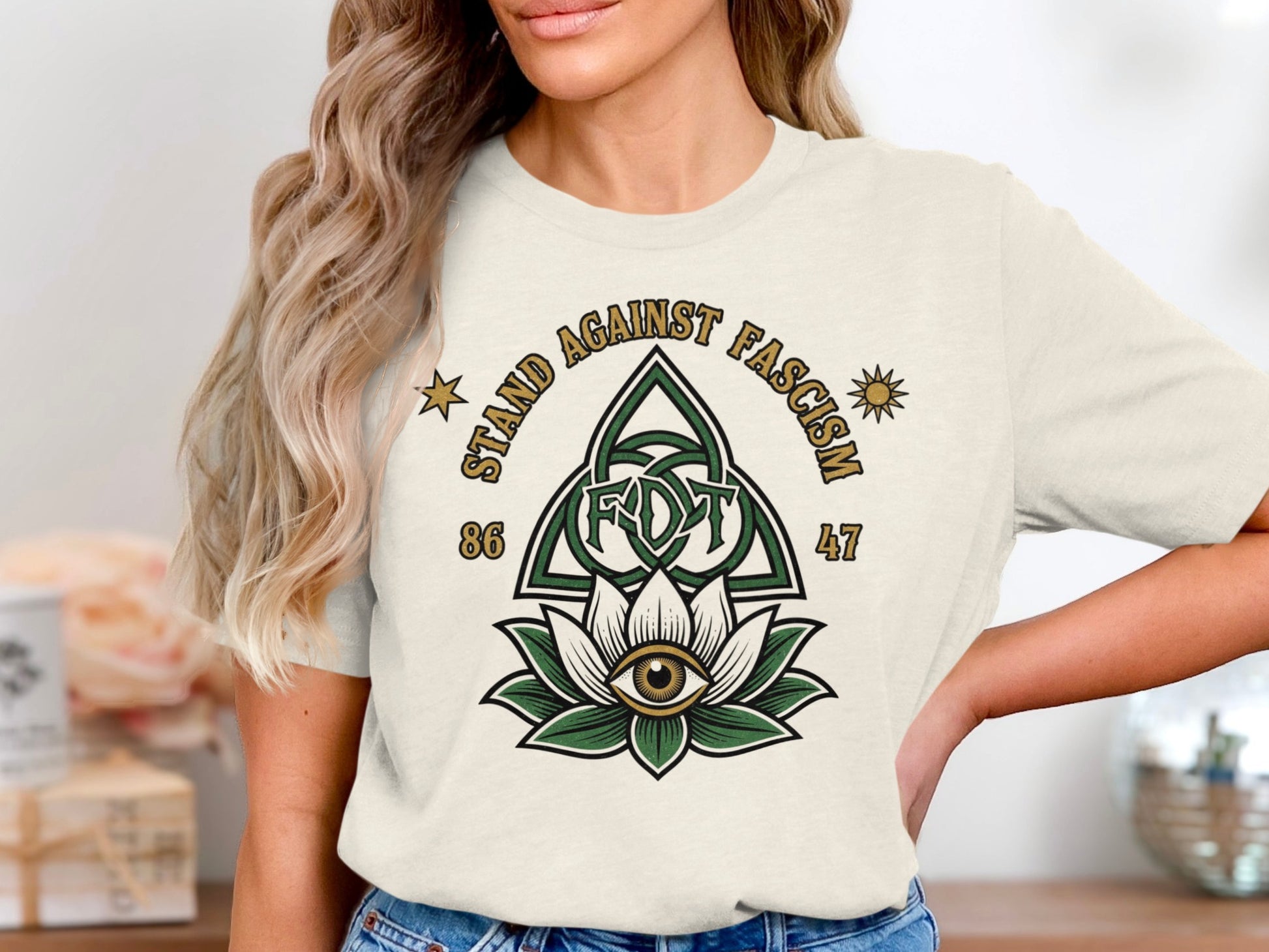 Stand Against Fascism Eye Pyramids Graphic T-shirt