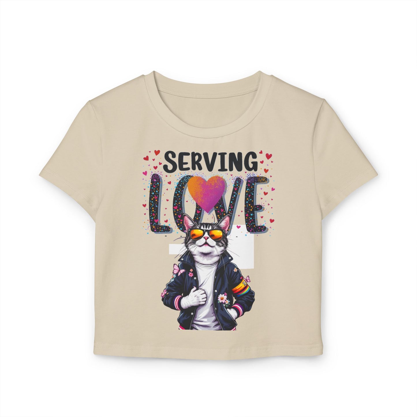 Serving Love Cat Graphic Baby Tee for Women
