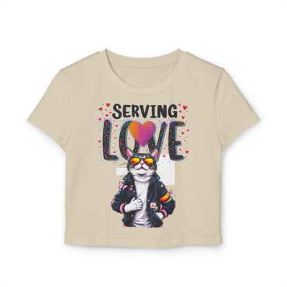 Serving Love Cat Graphic Baby Tee for Women