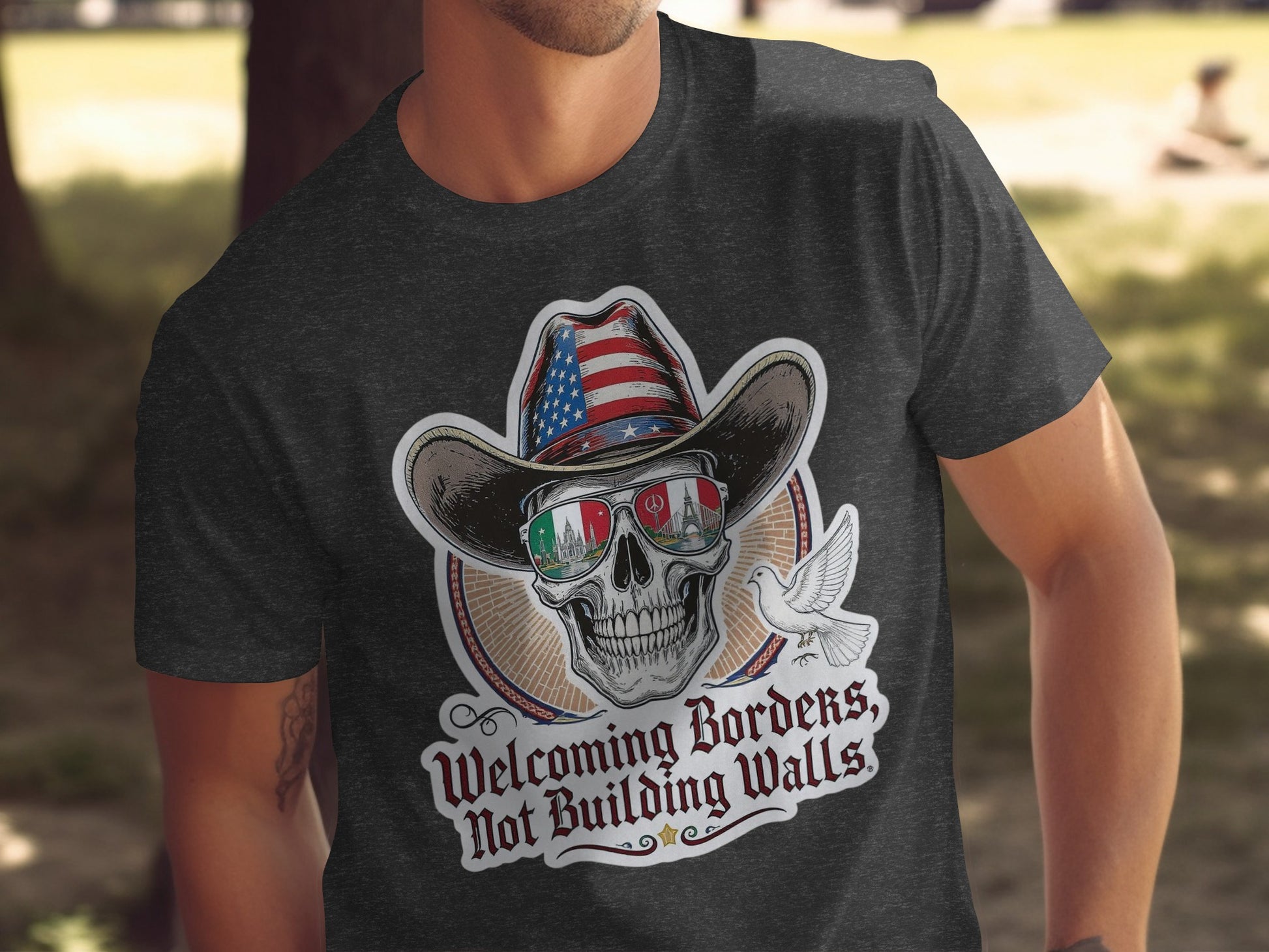 Welcoming Borders Not Building Walls Skull T-shirt product