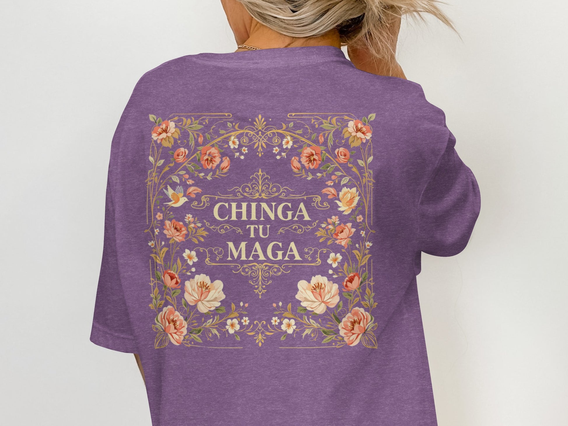 Chinga Tu Maga Floral Graphic Design T-Shirt