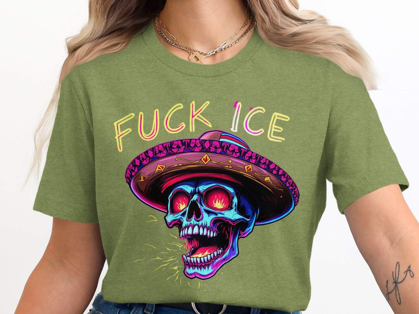 Bold Skull Design T-Shirt with Catchy Phrase product type