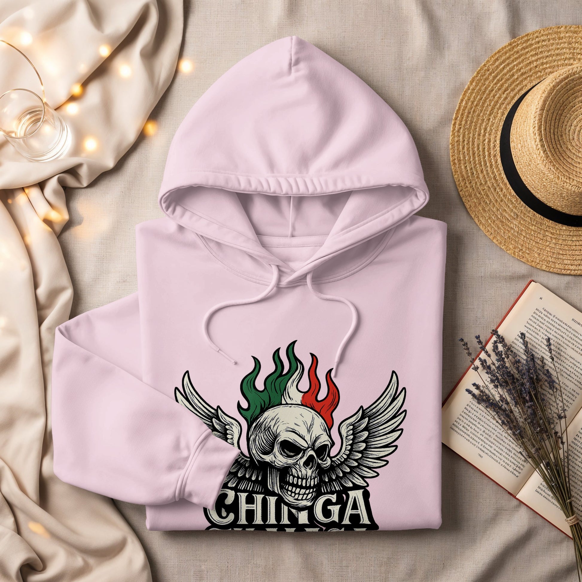 Flaming Winged Skull Design Hooded Sweatshirt product