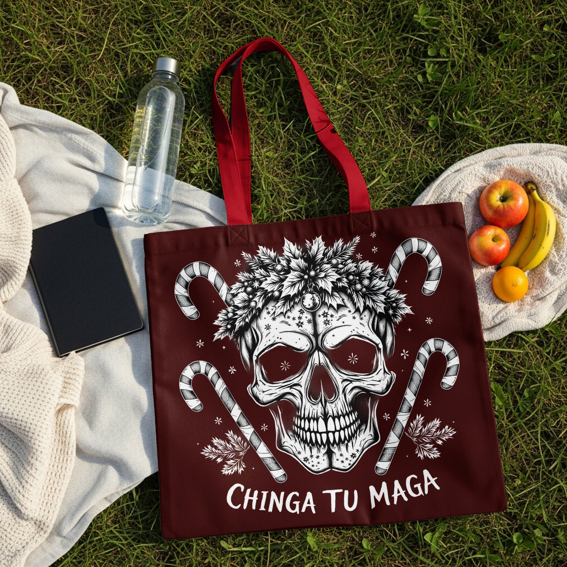 Chinga Tu Maga Skull Design Tote Bag
