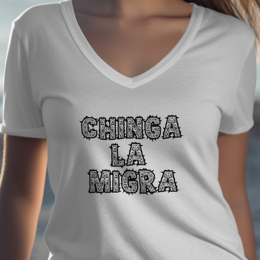 Chinga La Migra Graphic V-Neck T-Shirt product