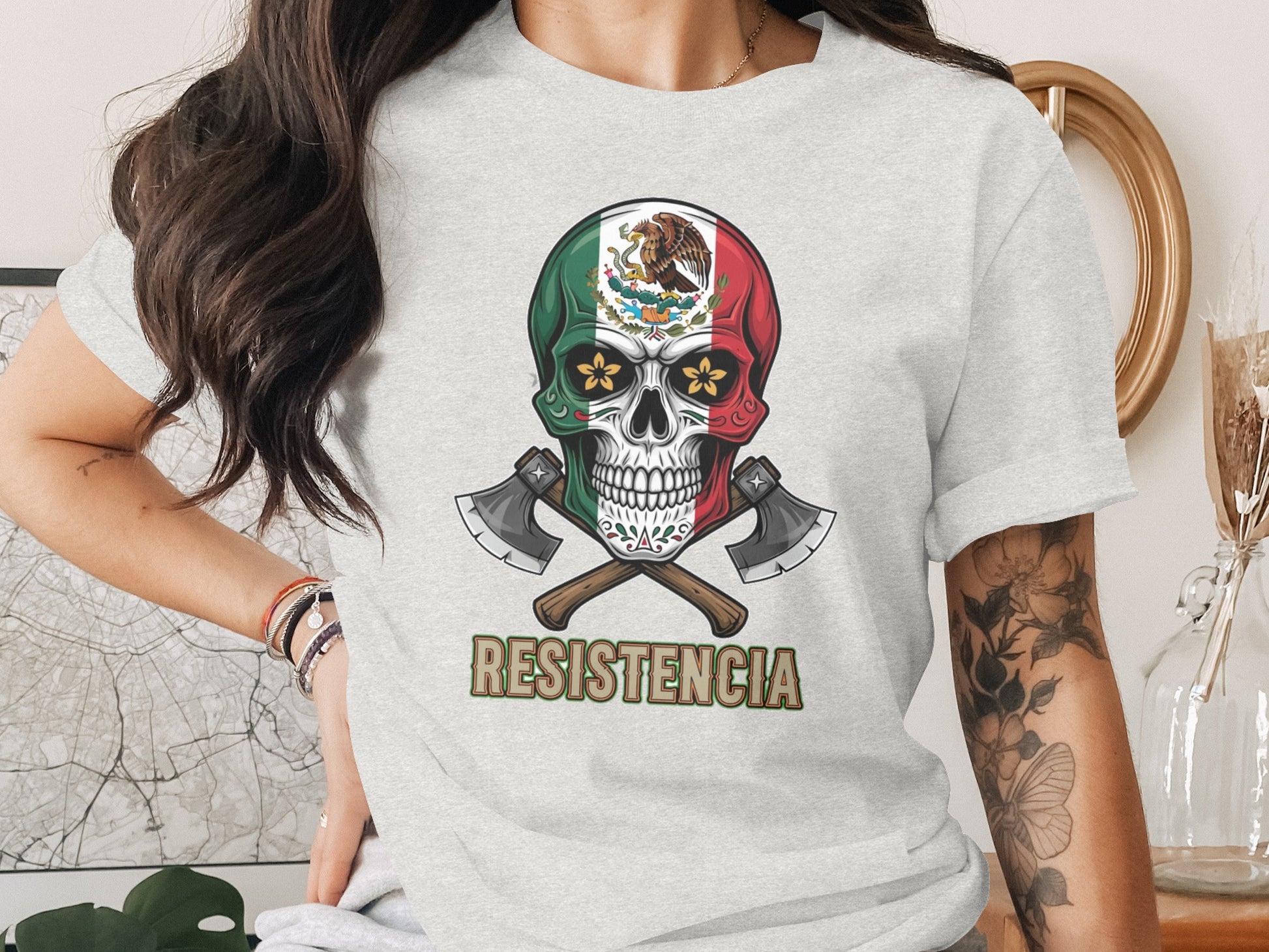 Resistencia Mexican Skull with Crossed Axes T-shirt product