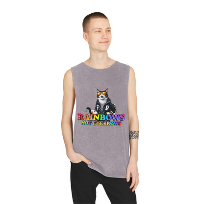 Unisex Stonewash Graphic Tank Top - Rainbow Theme, Perfect for Summer Parties, Pride Events, Casual Outings, Music Festivals, LGBTQ+ Spirit