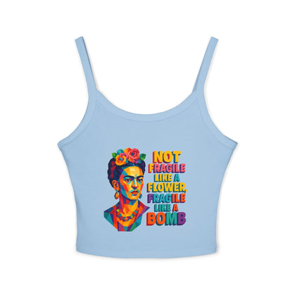 Frida Kahlo Inspired Spaghetti Strap Tank Top, Floral Art Top, Women's Graphic Tee, Gift for Art Lovers, Summer Wear, Festival Fashion