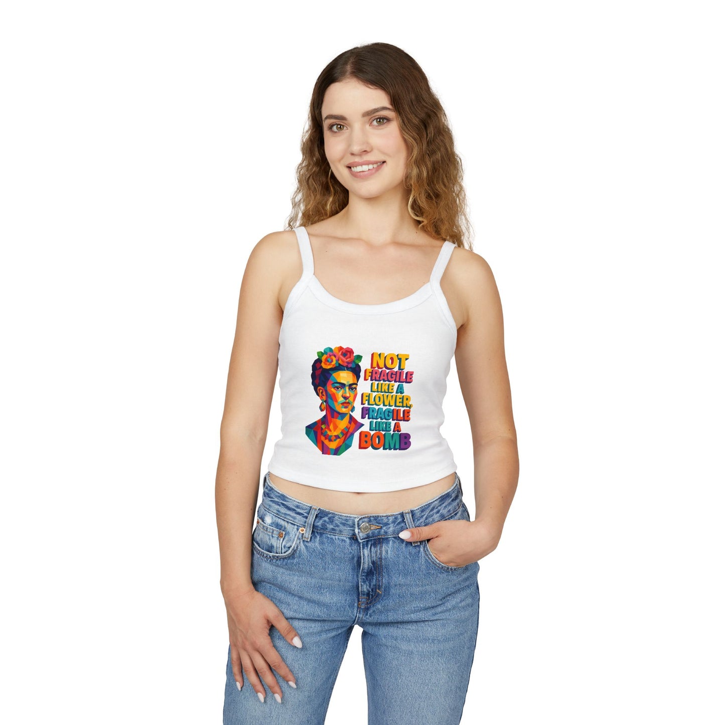 Frida Kahlo Inspired Spaghetti Strap Tank Top, Floral Art Top, Women's Graphic Tee, Gift for Art Lovers, Summer Wear, Festival Fashion