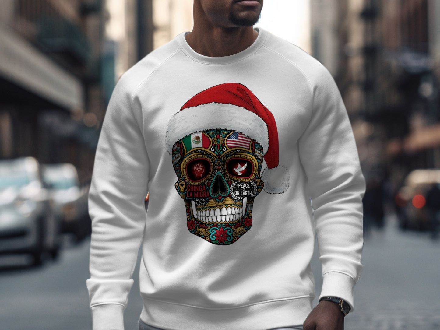 Santa Skull Hoodie with Colorful Artwork Design