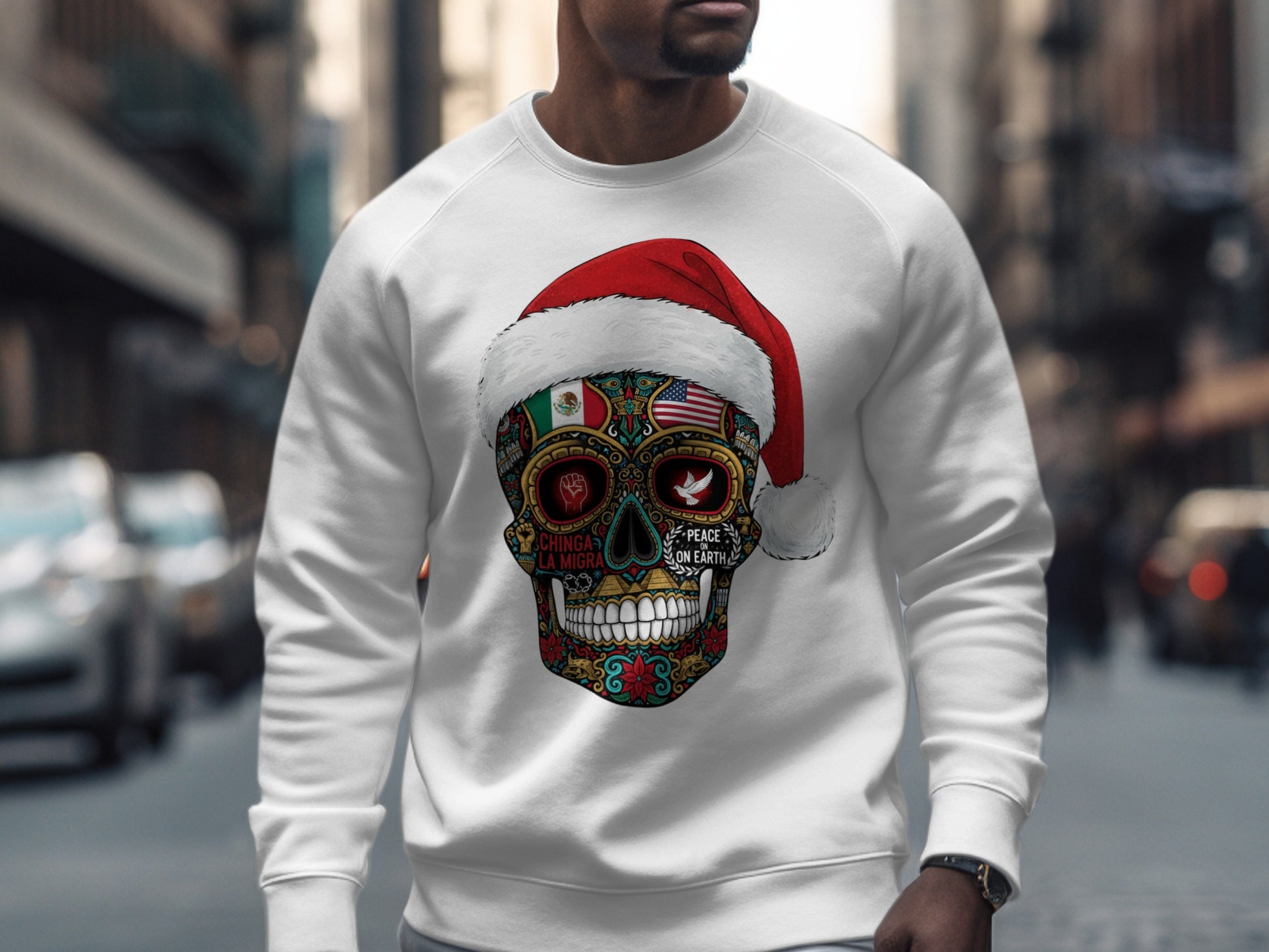 Santa Skull Hoodie with Colorful Artwork Design