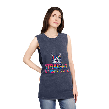 Pride Graphic Unisex Stonewash Tank Top - 'Straight But Not Narrow'