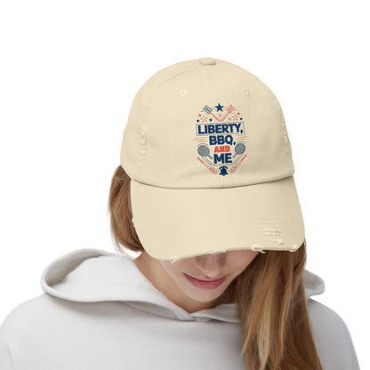 Liberty BBQ Unisex Distressed Cap - Perfect for Summer Grilling and Independence Day Celebrations
