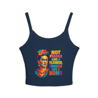 Frida Kahlo Inspired Spaghetti Strap Tank Top, Floral Art Top, Women's Graphic Tee, Gift for Art Lovers, Summer Wear, Festival Fashion