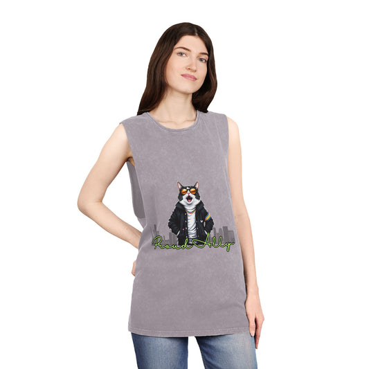 Cool Cat Unisex Stonewash Tank Top - Stylish Graphic Tee for Streetwear Lovers