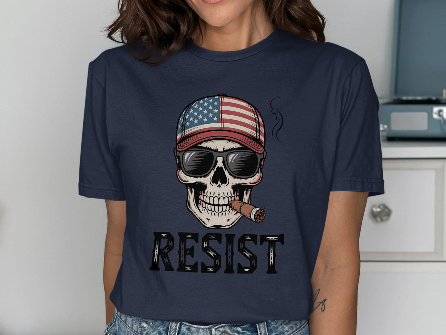 Patriotic Skull with Sunglasses Resist T-Shirt product type