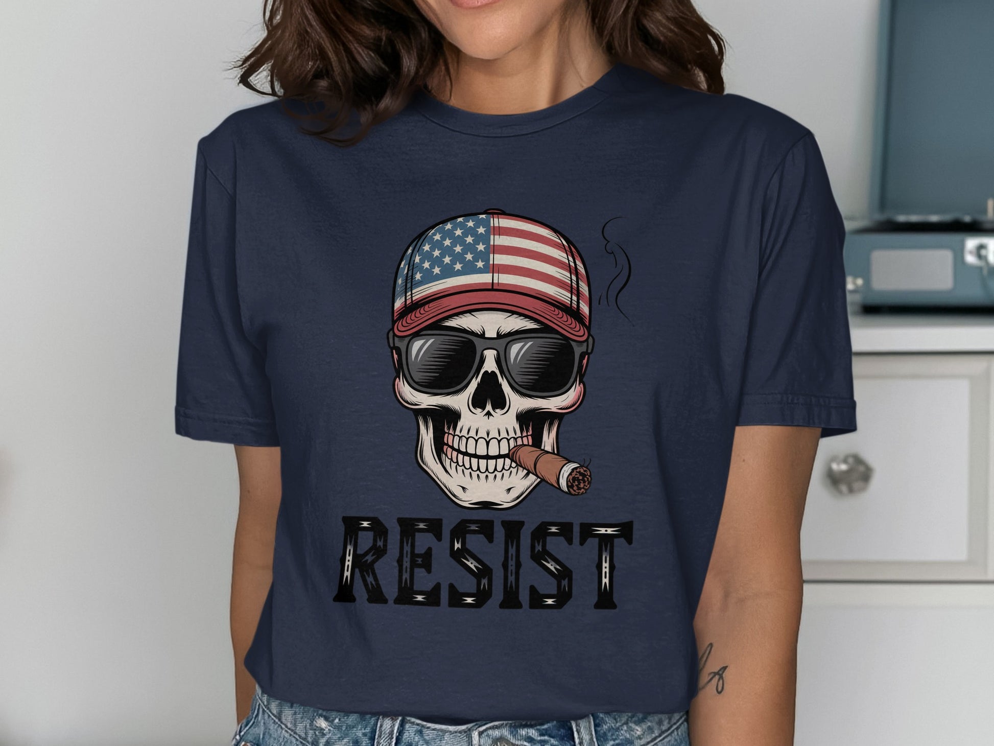 Patriotic Skull with Sunglasses Resist T-Shirt product type