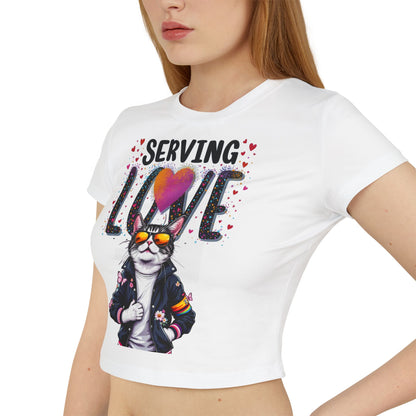 Serving Love Cat Graphic Baby Tee for Women