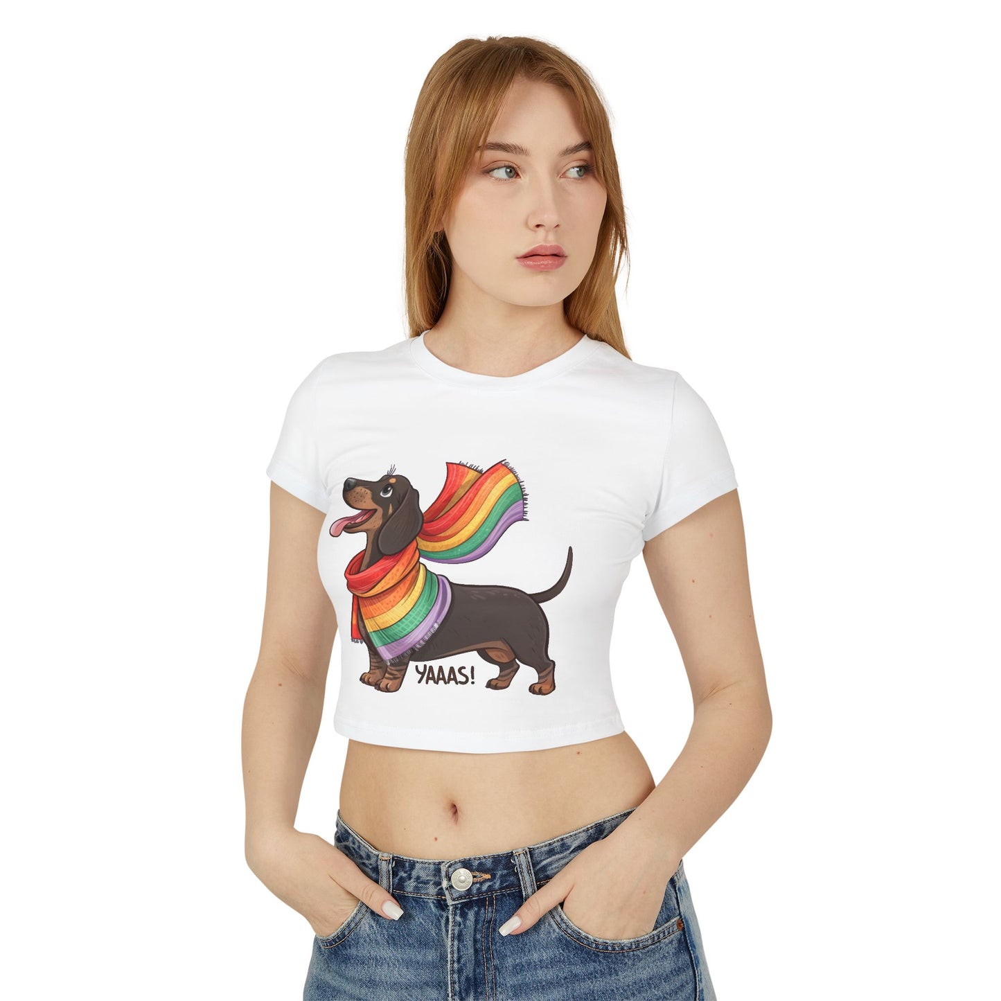 Rainbow Dachshund Women's Baby Tee – Fun & Whimsical Pride Apparel