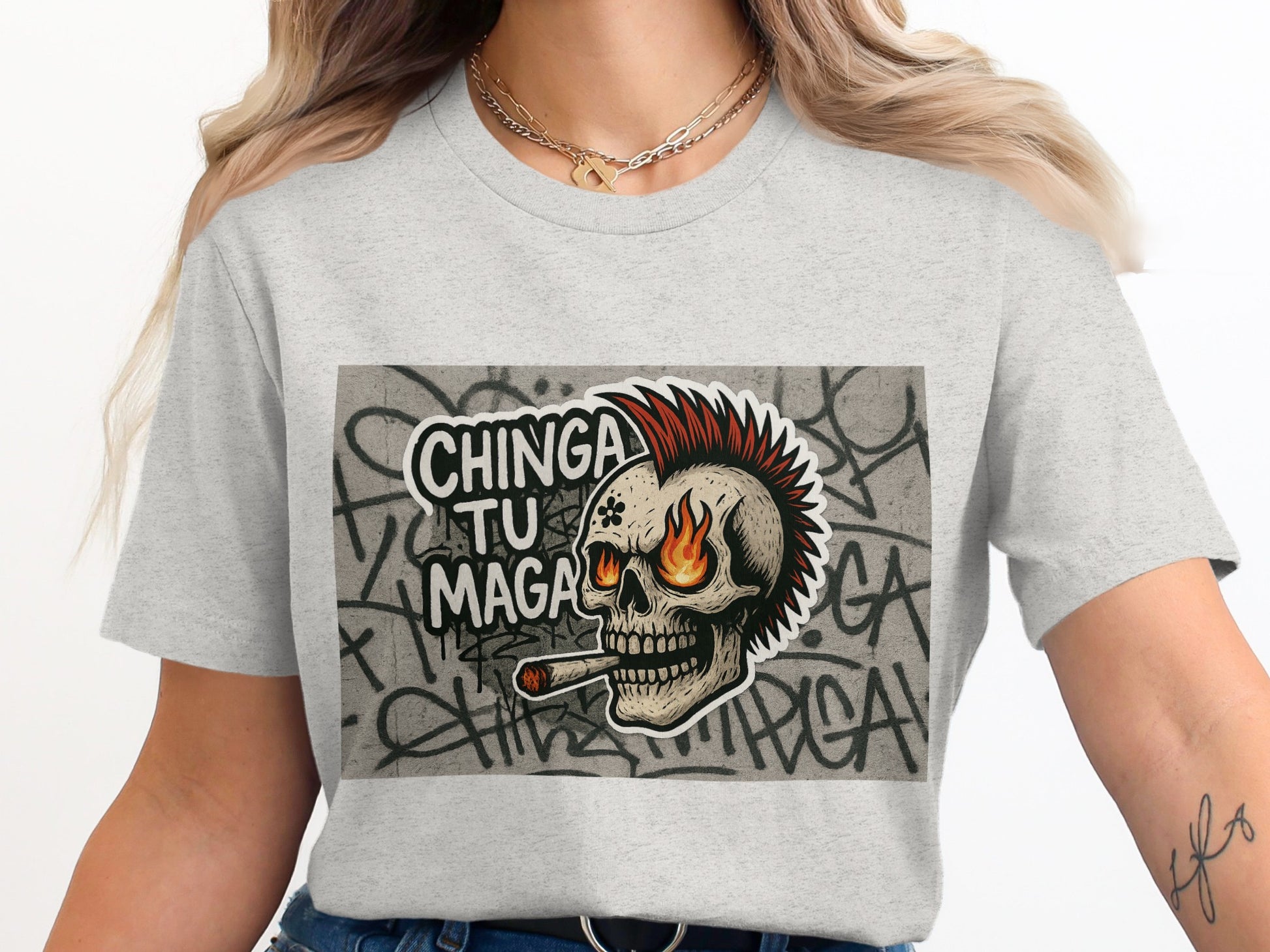 Chinga Tu Maga Skull with Cigar Graphic T-Shirt product type