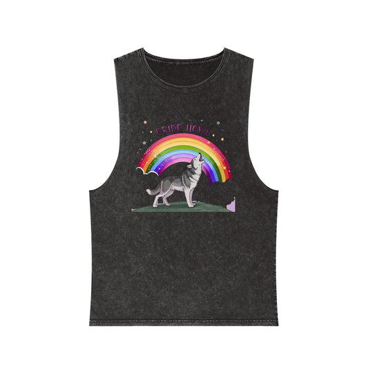 Unisex Stonewash Tank Top - Rainbow Wolf Design