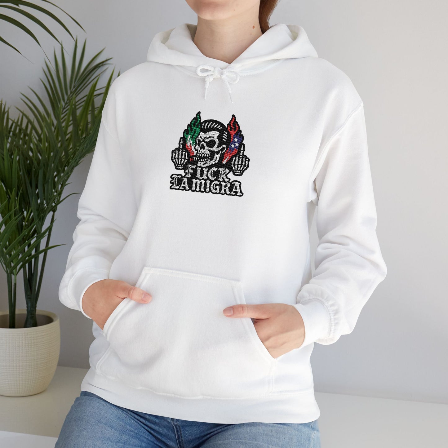 Fuck La Migra Embroidery Hoodie Anto Trump Hoodie Unisex Heavy Blend™ Hooded Sweatshirt