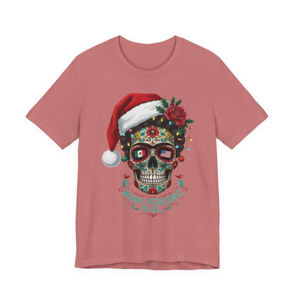 Christmas Sugar Skull T-Shirt — "Merry Resistance to All" Holiday Tee