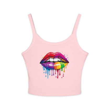 Pride tank top Rainbow Drip Lips Women's Spaghetti Strap Tank Top - Colorful Graphic Summer Sleeveless Top