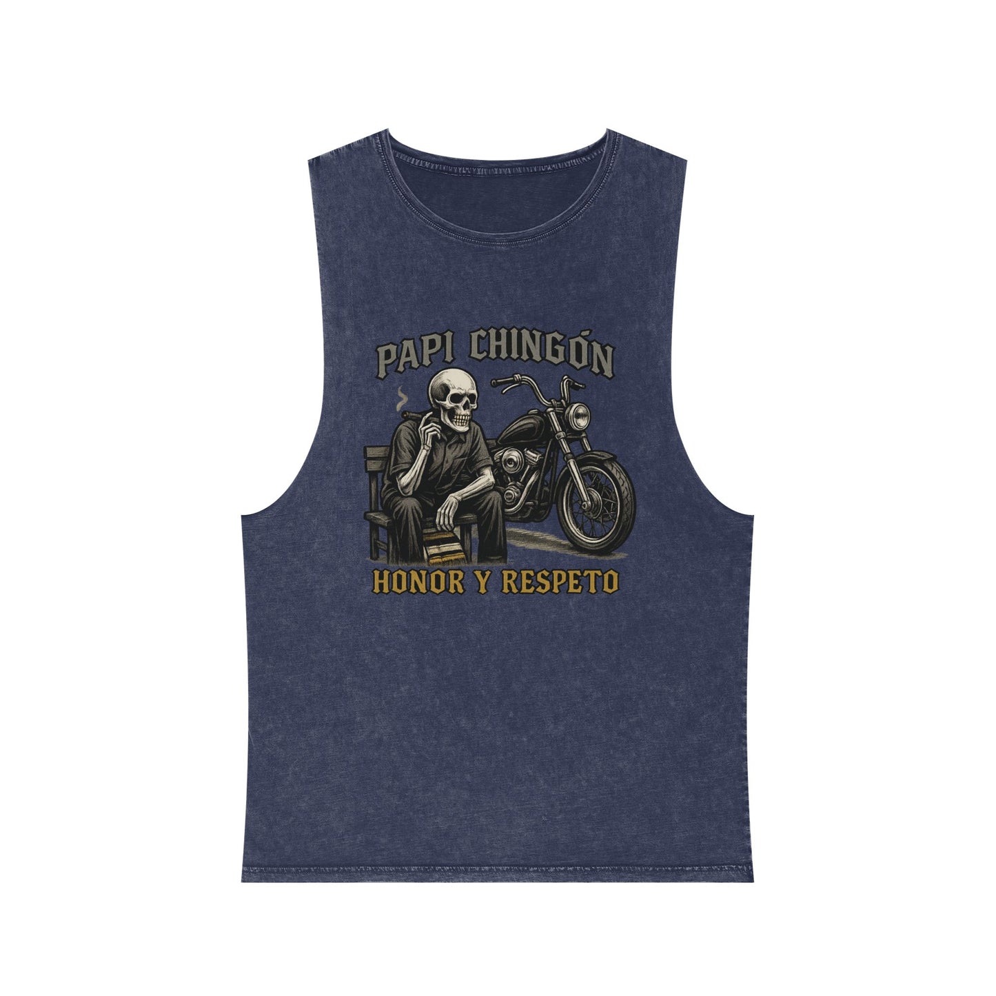 Unisex Stonewash Tank Top - Papi Chingón Skull Design, Casual Summer Wear, Motorcycle Lover Gift, Festival Outfit, Street Style