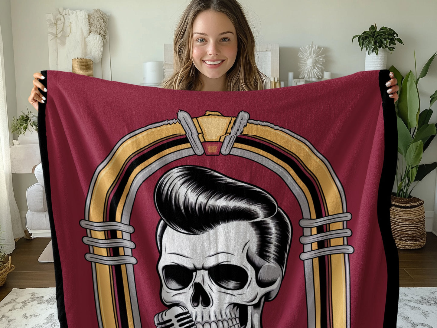 Vintage Rockabilly Skull Design Blanket product type