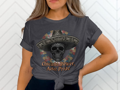 Chicano Power Aztec Pride Skull Graphic T-shirt