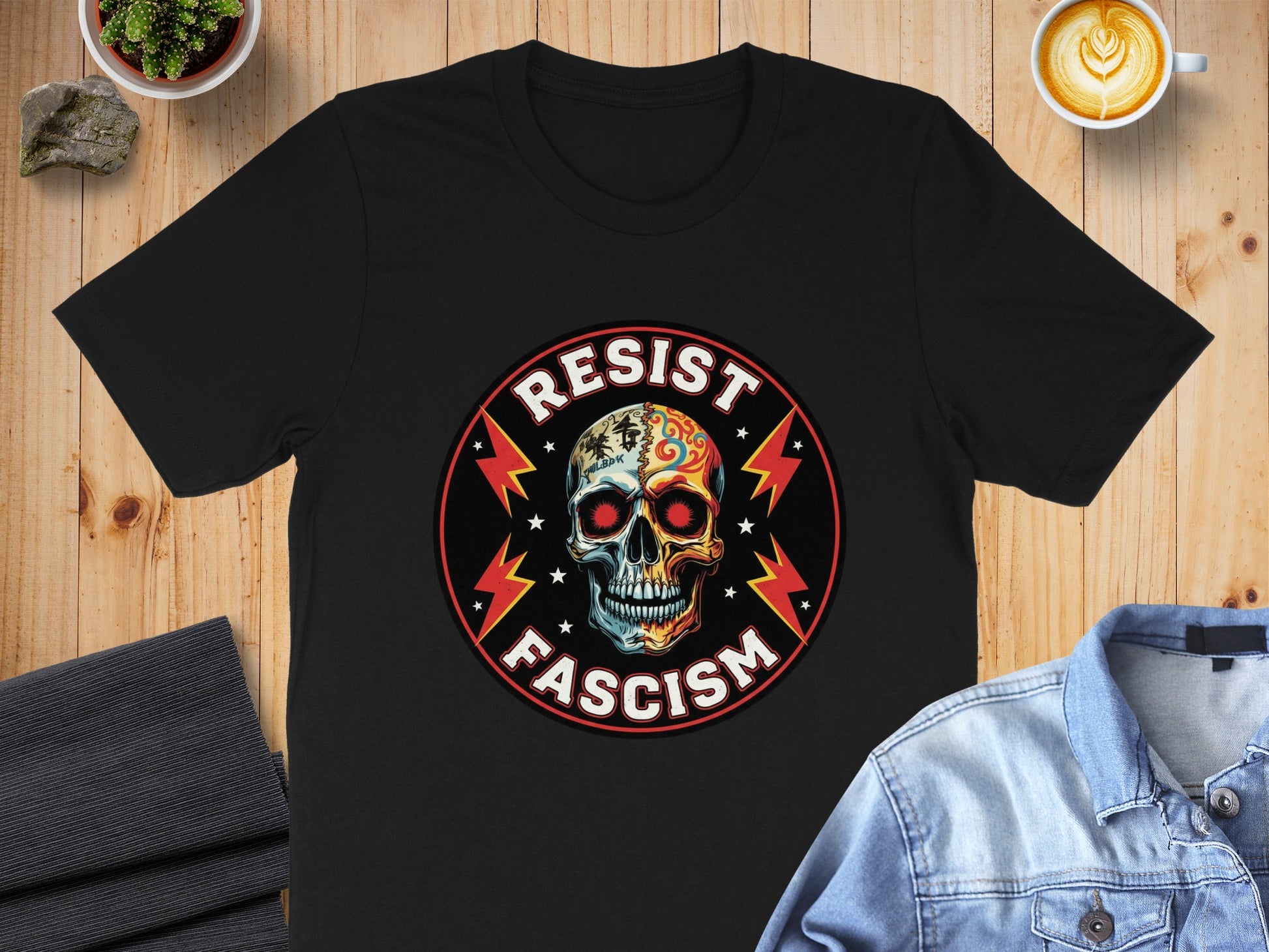 Resist Fascism Skull Design Graphic T-shirt Product