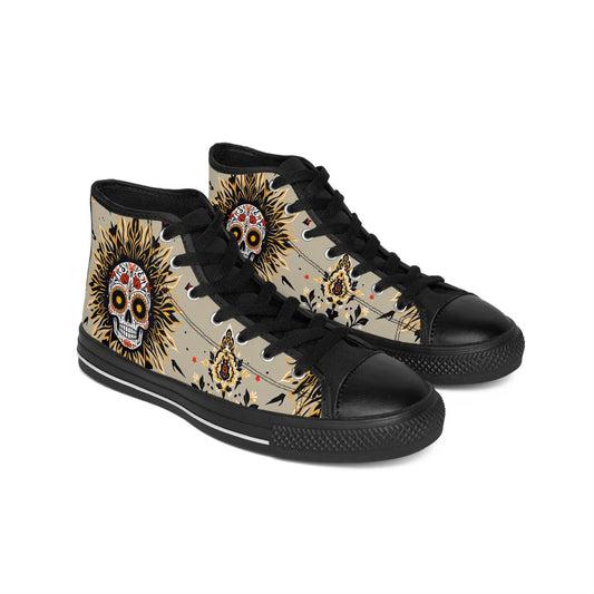 Skull Design High-Top Sneakers, Unique Footwear, Casual Style, Gift for Her, Day of the Dead Shoes, Festival Fashion